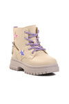 Cream-Lilac Polyurethane Girls Boots 1525 P